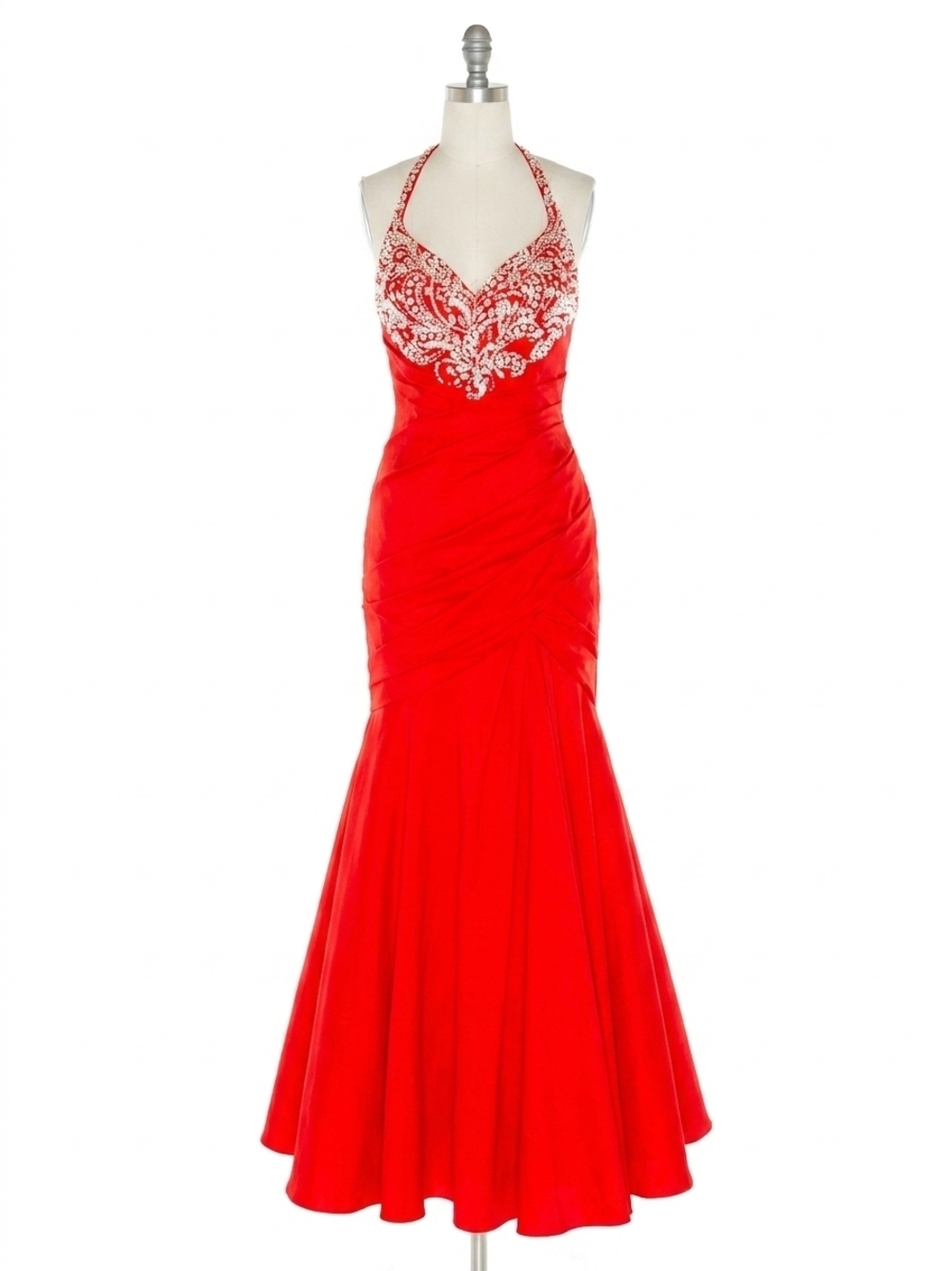 NEW MAC DUGGAL halterneck beaded mermaid gown in red